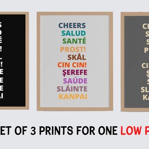 Bar Cart Art Decor Print, Cheers In Different Languages Printable Sign