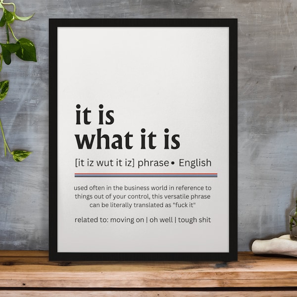 Home Office Wall Art, It Is What It Is Definition Print, Home Office Decor, Work From Home Artwork Printable, Funny Wallart Digital Download