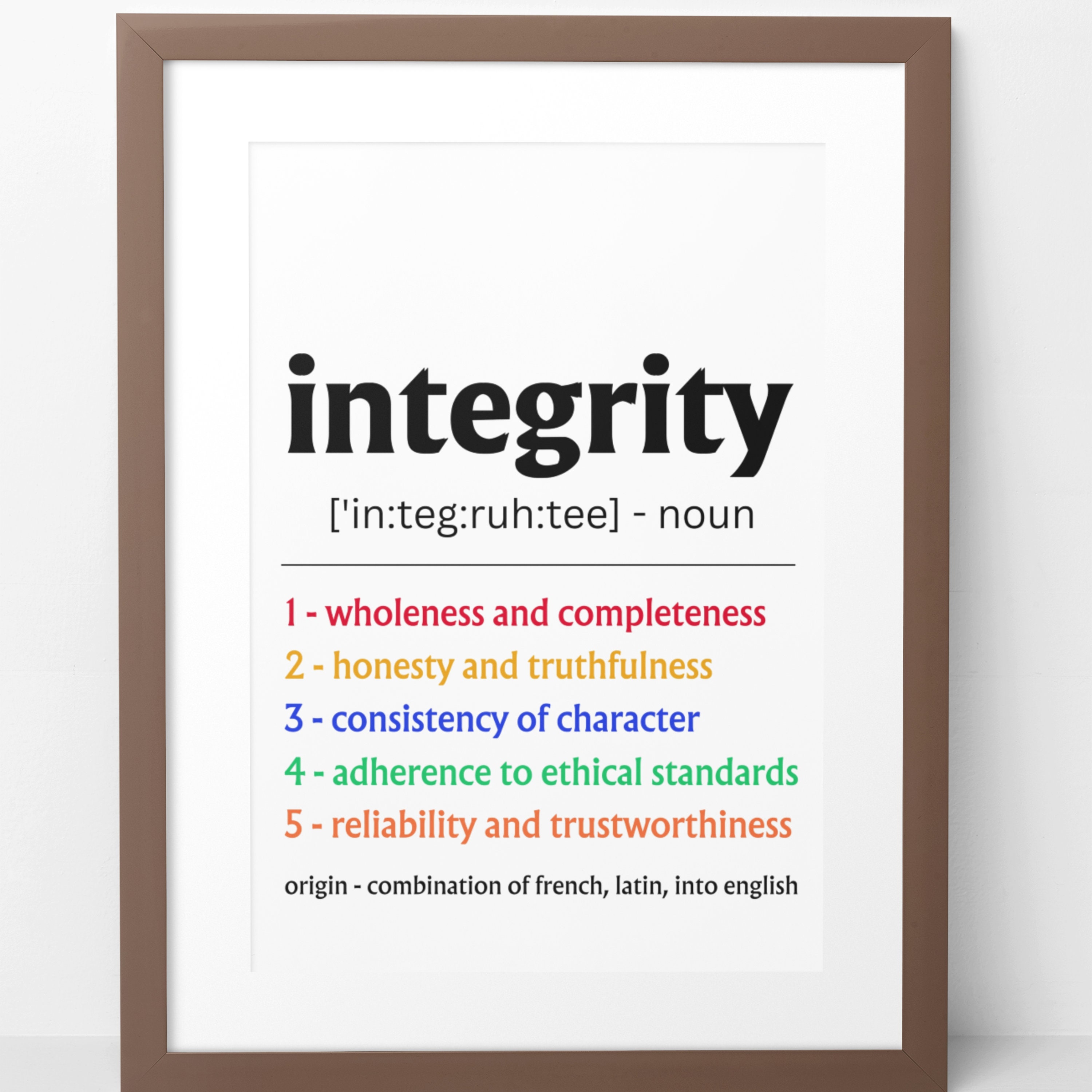 Integrity Definition Print, Integrity Quote, Office Wall Art, Classroom ...