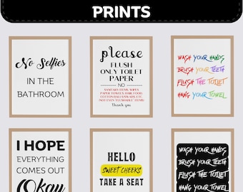Set of 24 Bathroom Prints, Home Decor Posters, Bathroom Minimalist Funny Quotes Bundle