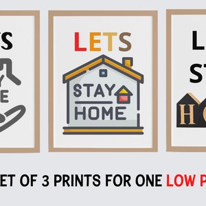 Lets Stay Home Sign Print, Minimalist Typography Print Poster