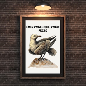 Vintage Seagull Print Funny Beach Rock Decor, Bird Wall Art Printable Digital Download, Nautical Decor Artwork Downloadable Prints