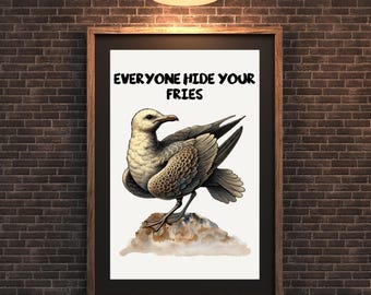 Funny Seagull Beach Print: Nautical Bird Wall Art (Digital Download)