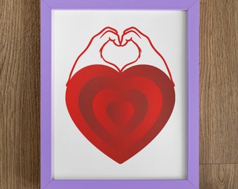 Red Heart Hands Print: Romantic Valentines Day Wall Art (Digital Download)