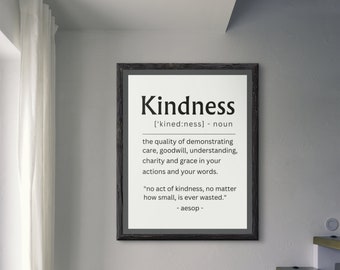 Kindness Definition Print, Kindness Quote, Office Wall Art, Classroom Prints, Inspirational Poster, Dictionary Art Printable