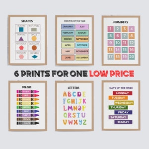 Edukative Kinderzimmer Wand Kunst Set: 6 druckbare Poster für Kinder Klassenzimmer, Spielzimmer & Schule