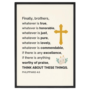Philippians 4:8 Whatever is True Bible Verse Wall Art Print Baptism Gift, Modern Scripture Printable Artwork, Digital Farmhouse Decor Prints