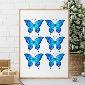 Whimsical Printable Wall Art with Blue Butterflies | Preppy Home Decor