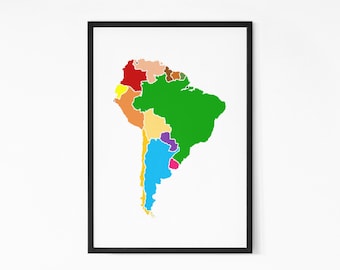 South America Map Print: Colorful Montessori Homeschool Art (Digital Download)