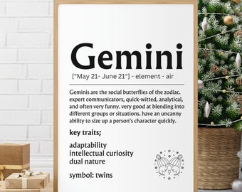 Gemini Definition Print, Gemini Gifts, Gemini Print, Gemini Decor, Zodiac Gifts, Gemini Birthday Gift, Astrology Gifts Digital Download