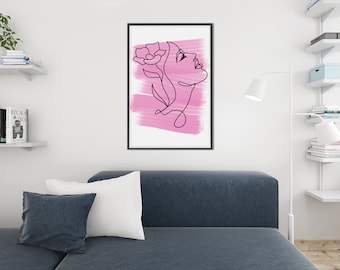Female Line Art Print: Woman with Flowers (Digital Download)