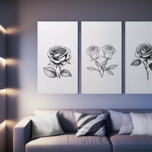 Set of 3 Rose Line Modern Abstract Art Print, Digital Download Printable Minimalist Flower Drawing Artwork, Office Livingroom Bedroom Decor