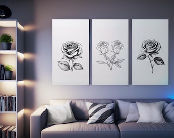 Rose Line Art Print Set: Modern Minimalist Floral Artwork (Digital Download)