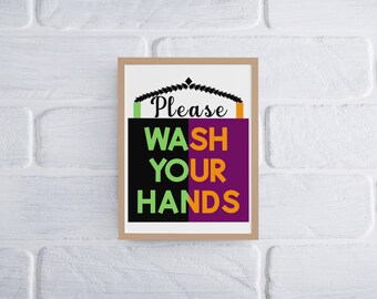 Digital Printable Artwork Toilet Sign, Please Wash Your Hands Prints