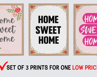 Home Sweet Home Sign Printable Artwork, Pastel Pink Wall Art Downloadable Prints