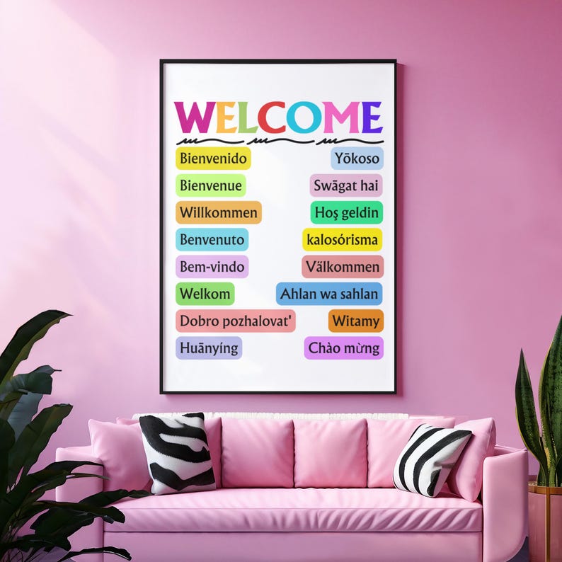 Welcome Sign, Multi-language Welcome, Printable Office Wall Art ...