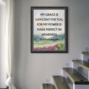 Printed Scripture Wall Art, His Grace is Sufficient, 2 Corinthians 12:9, Minimal Bible Verse Print, Christian Wall Art, Christian Home Decor