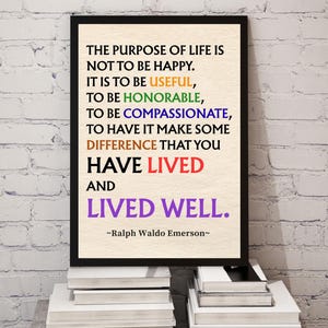 Ralph Waldo Emerson Purpose of Life Quote Print Graduation Grad Gift, Literary Wall Art Inspirational Printable Digital Downloadable Artwork