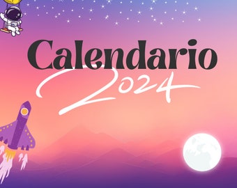 Calendrier spatial 2024 | Planificateur mensuel 2024 | A4 | Paysage | Calendrier imprimable | Minimaliste | PDF numérique | Espagnol