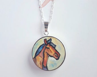 Unique hand-painted horse pendant, sterling silver equestrian jewellery, horse lover gift, tiny art necklace