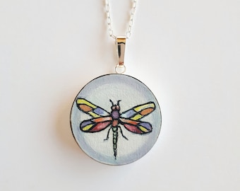 Hand-Painted dragonfly pendant, sterling silver dragonfly necklace, nature jewelry, dragonfly gifts