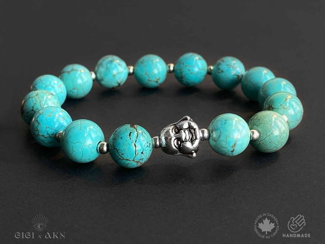 Mens Turquoise Bracelet With Silver Buddha Charm Gemstone Etsy