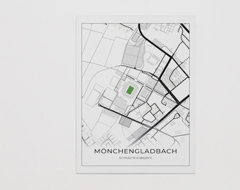 Stadion Poster Gladbach, Stadtplan Mönchengladbach mit Fokus auf Stadion