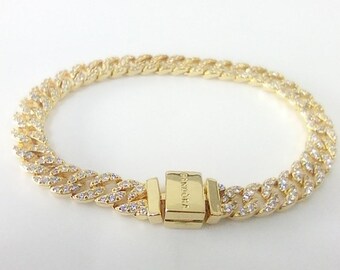 PANDORA 925 Ale Timeless Pavé Cuban Chain GOLD Bracelet - Etsy