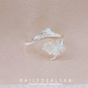 S925 Sterling Silver Plum Blossom White Agate Ring