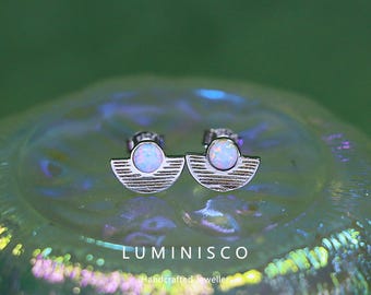 Pendientes de ópalo de plata de ley S925 con forma de abanico semicircular, pequeños pendientes de ópalo australiano