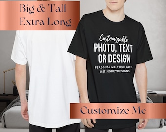 Custom Big and Tall Hanes 518T Beefy-T T-Shirt | Personalized Extra Long Unisex Shirt | Mens Tall Tee Shirts | Gift for Him, Husband, Dad.