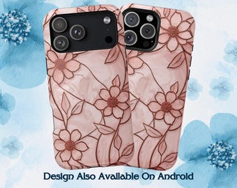 Faux Stained Glass Cherry Blossom Flowers Cell Phone Case | Pink Floral (MagSafe Compatible)