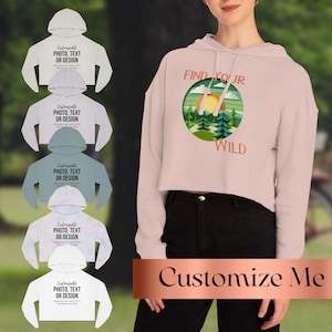 Custom Crop Hoodie | Personalized Cropped Hoodies | Text, Photo or Design Fleece | Hooded Football, Bachelorette or Gym Sweatshirt for Women