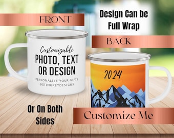 Custom Camping Mug | Personalized Enamel Coffee Mugs | Rustic Camping Gear | Gifts for Nature Lovers, Hikers, Rv Owners or Bachelorette