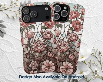 Faux Stained Glass Pink Cherry Blossom Flowers Cell Phone Case (MagSafe Compatible)