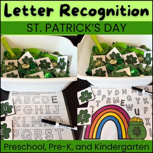Actividades preescolares imprimibles para el Día de San Patricio, reconocimiento de letras para preescolar, práctica del alfabeto, actividades de educación en el hogar para marzo
