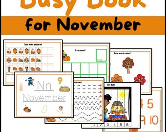 Preschool Busy Book for November | Early Learning Activity Book for November | Preschool Fall Printables | Toddler Quiet Book