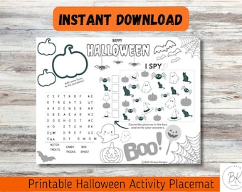 Halloween Activity for Kids, Halloween Activity Printable, Halloween Printable, Halloween Activity Placemat, Halloween Placemats, Halloween