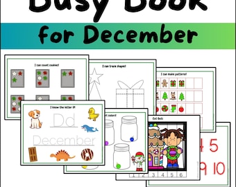 Toddler Busy Book Printable, Preschool Pre-K Kindergarten Learning Printables, Preschool Printable Activities, Christmas Winter Printable