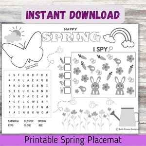 Spring Placemat for Kids, Spring Coloring Placemat, Spring Coloring Pages for Kids, Spring Coloring Preschool, Spring Placemats