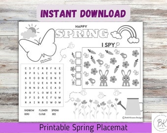 Mantel individual de primavera para niños, mantel individual para colorear de primavera, páginas para colorear de primavera para niños, dibujos para colorear de primavera para preescolar, manteles individuales de primavera