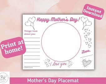 Mother's Day Placemat for Kids, Mother's Day Placemat,  Mother's Day Printable, Mother's Day Craft, Mother's  Day Gift, Mom's Day Craft