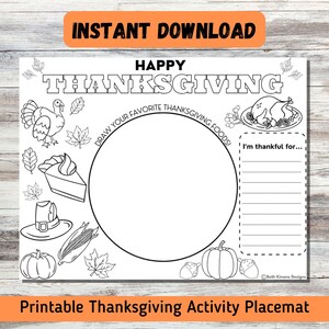 Thanksgiving-placemat, Thanksgiving-activiteiten, Thanksgiving-knutsel, Thanksgiving-activiteitenplacemat, Thanksgiving-kleurplaten, Thanksgiving