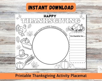 Thanksgiving Placemat, Thanksgiving Activities, Thanksgiving Craft, Thanksgiving Activity Placemat, Thanksgiving Coloring Pages, Thankful