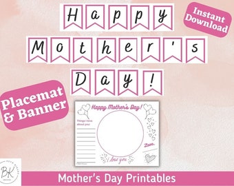 Mother's Day Banner, Mother's Day Placemat,  Mother's Day Decoration, Mother's Day Printable, Mother's Day Card, Mother's  Day Celebration