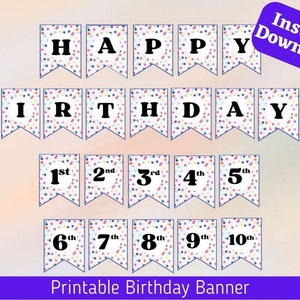 Geburtstagsbanner, druckbare Geburtstagsbanner, alles Gute zum Geburtstag Banner, Konfetti, DIY Geburtstagsbanner, Geburtstagsdekorationen für Kinder, Party Dekor
