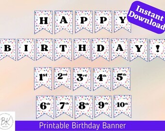 Birthday Banner, Printable Birthday Banner, Happy Birthday Banner, Confetti, DIY Birthday Banner, Birthday Decorations for Kids, Party Decor