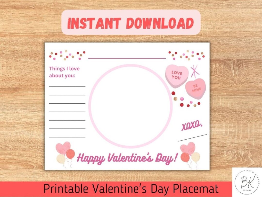 Valentine Placemat Printable, Valentine Printable, Valentines Day