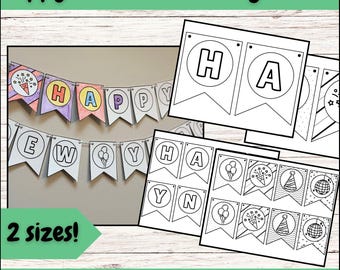 New Year's Printable Banner, Happy New Year Banner, New Year's Coloring, New Year's Printable Activities, New Year's Eve Kids Activity