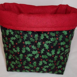 Fabric Basket Handmade, Holly Berry Fabric Bin, Christmas Fabric Basket, Winter Decor, Christmas Decor, Holly Berry Gift Basket